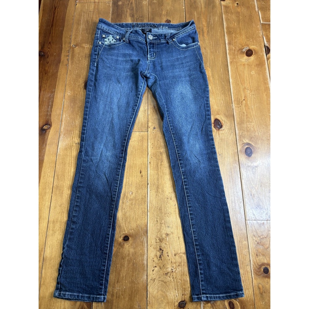 Montana Jeans Womens 9/10 Blue Rhinestone Embellished Mid-Rise Straight Leg